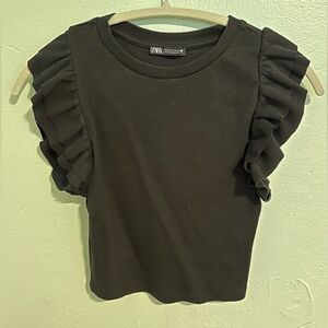 ZARA Black Ruffle Top